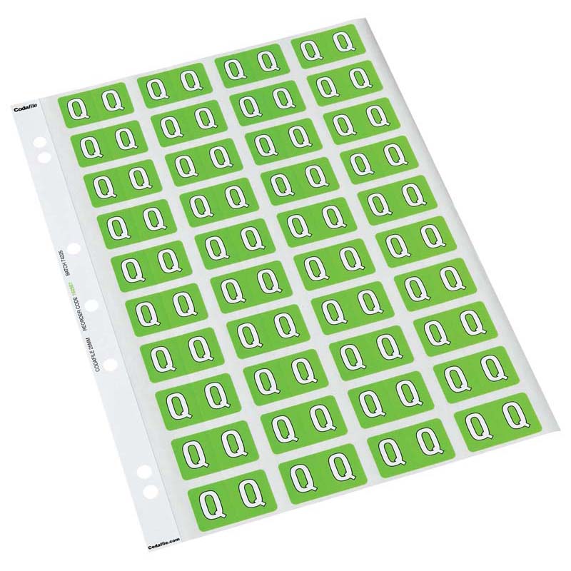 Codafile Label Alpha Q 25mm Pack 5 Sheets - Cafe Supply