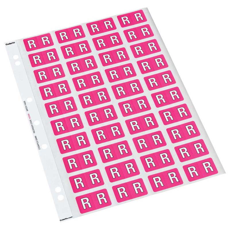 Codafile Label Alpha R 25mm Pack 5 Sheets - Cafe Supply