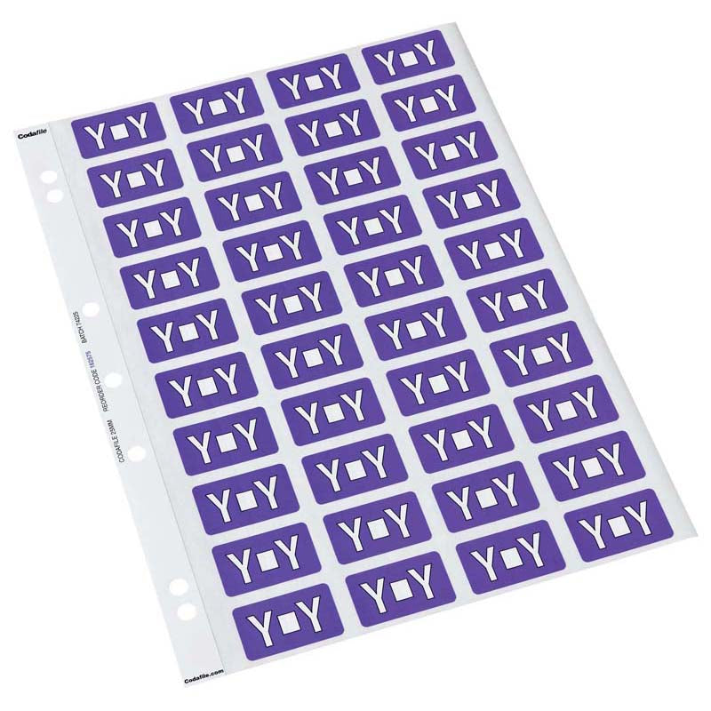 Codafile Label Alpha Y 25mm Pack 5 Sheets - Cafe Supply