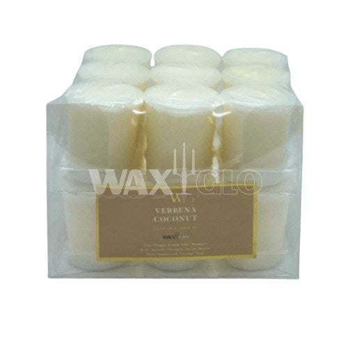 50mm SCENTED VOTIVE CANDLE (18pk) - VERBENA COCONUT - Cafe Supply