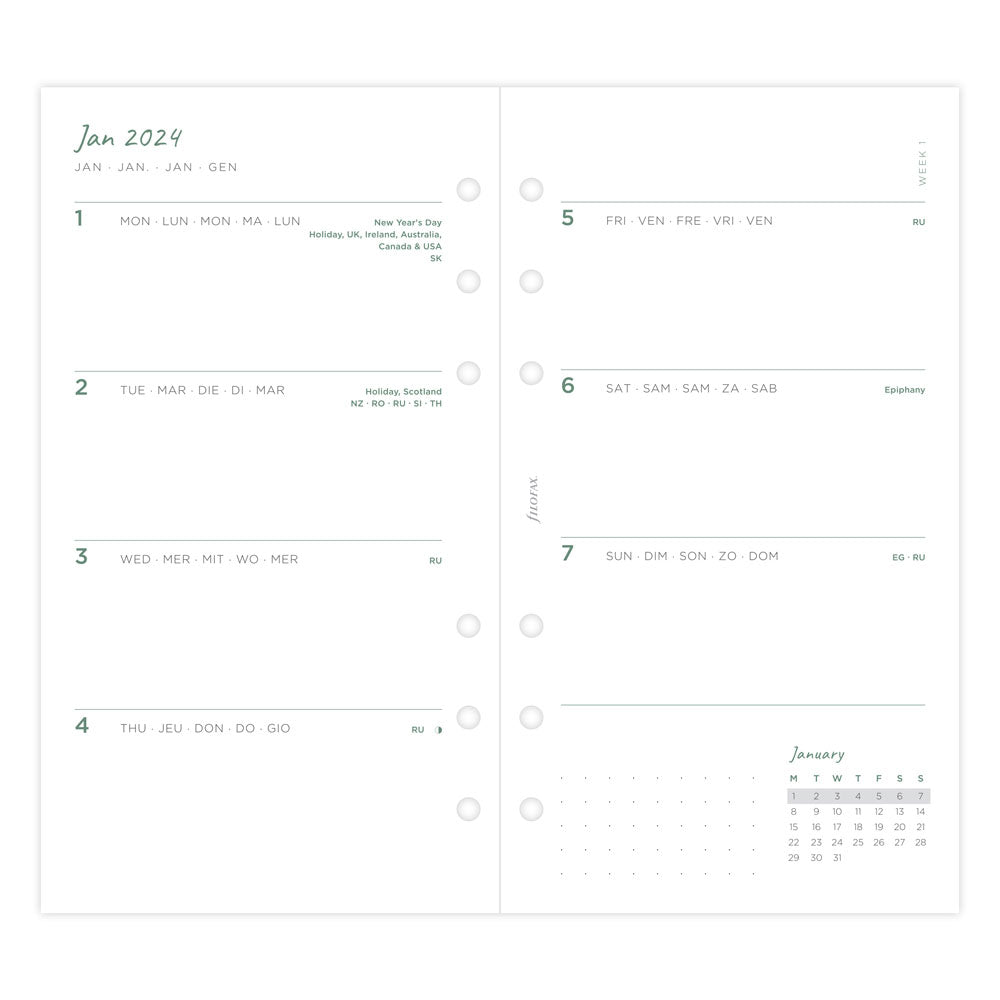 Filofax Eco Week on Two Pages Diary Refill - Personal - Cafe Supply