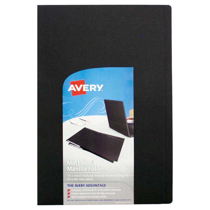 Avery File Folder Black 250gsm Foolscap Pack 10 - Cafe Supply
