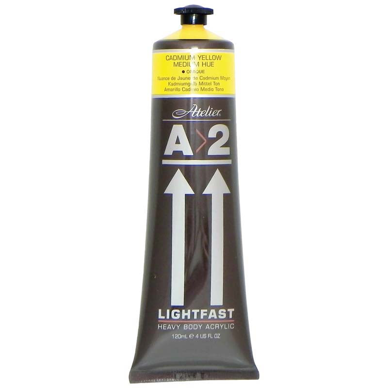 A2 Lightfast Heavybody Acrylic 120ml Cadmium Yellow Medium - Cafe Supply