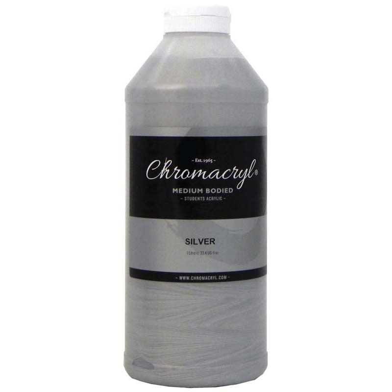 Chromacryl Acrylic Paint Student 1 Litre Silver - Cafe Supply