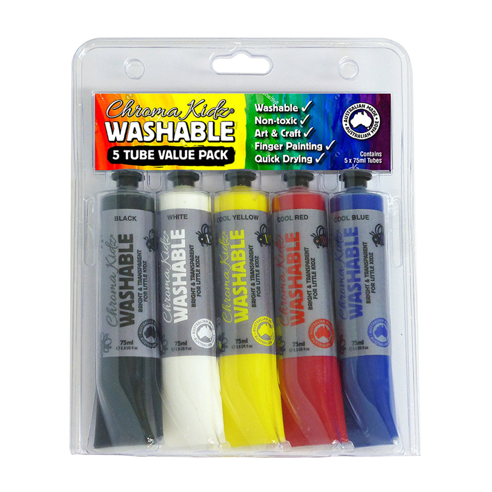 Chroma Kidz Washable Acrylic Paint 5 X 75ml Set - Cafe Supply