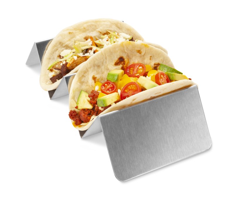Two- or three-compartment stainless steel taco tray in satin finish