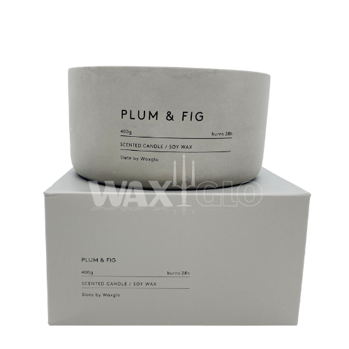 400g Soy Wax Candle in Slate Vessel - Plum & Fig (3 wick) - Cafe Supply