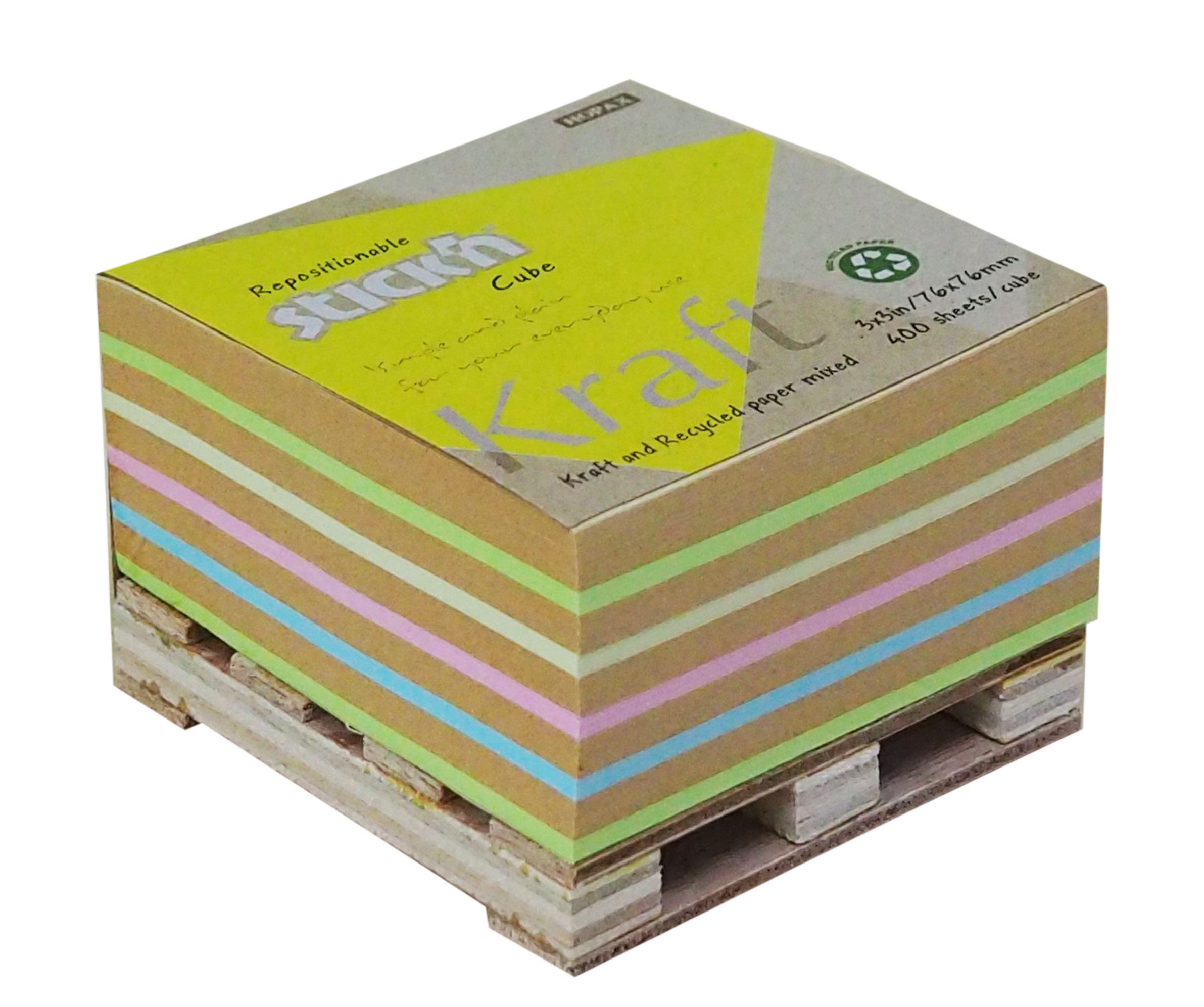 Stick'n Note Cube 76x76mm 400 Sheets Kraft Neon Assorted - Cafe Supply