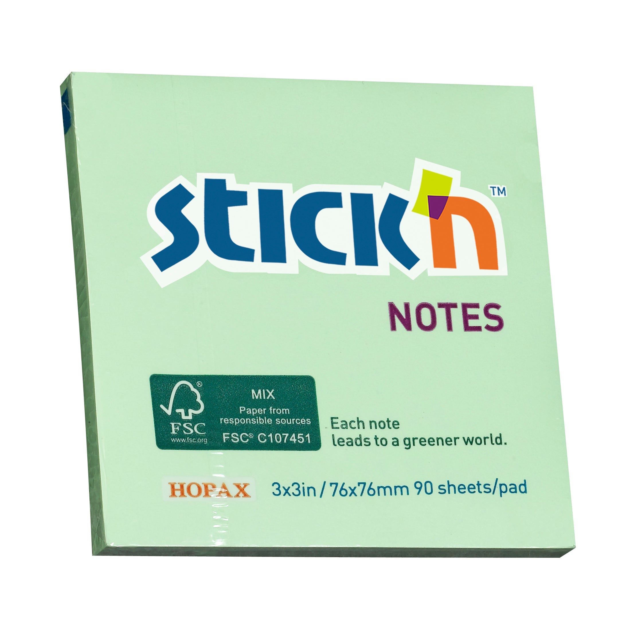 Stick'n FSC Note 76x76mm 90 Sheets Green - Cafe Supply