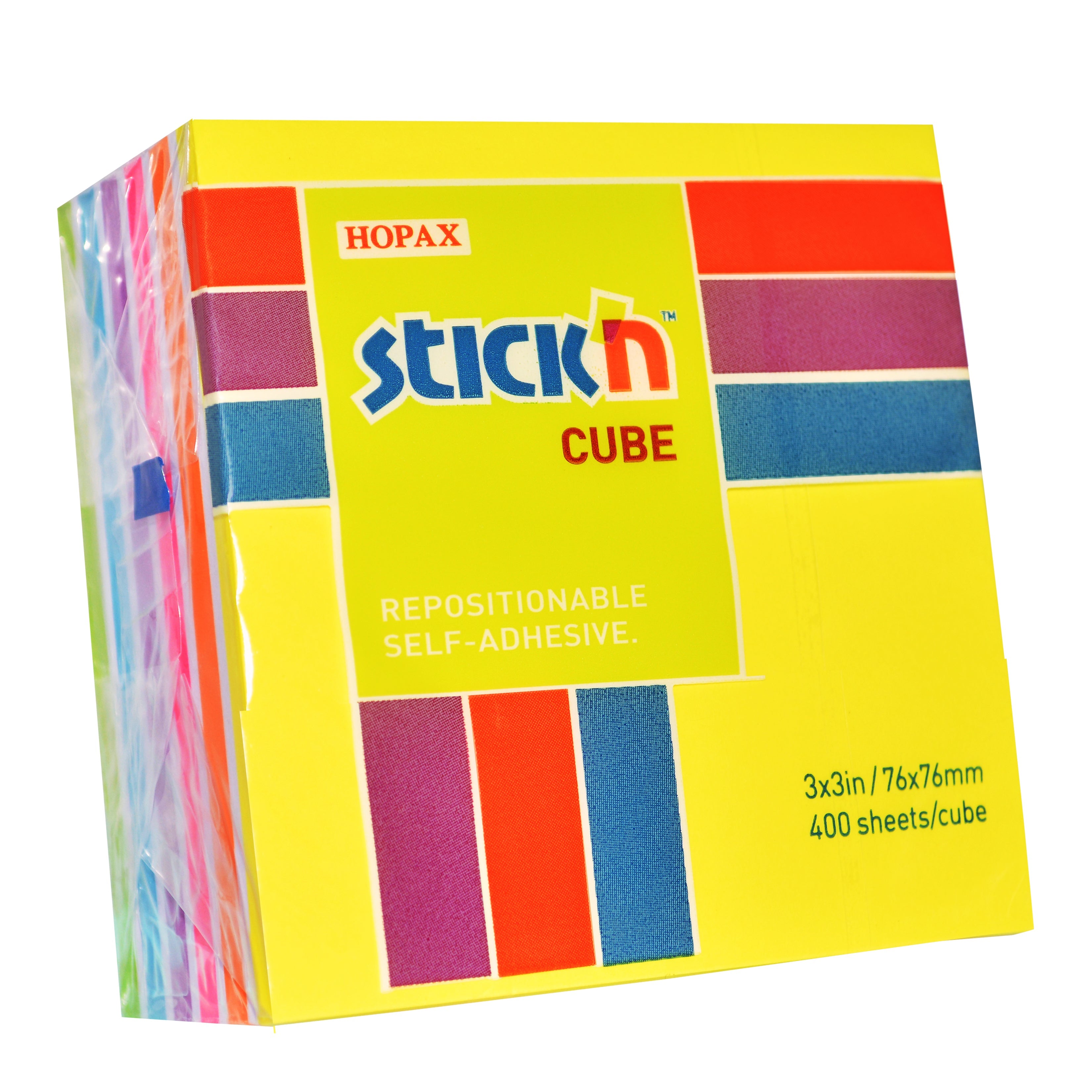 Stick'n Note Cube 76x76mm 400 Sheets Neon Pastel Mix - Cafe Supply