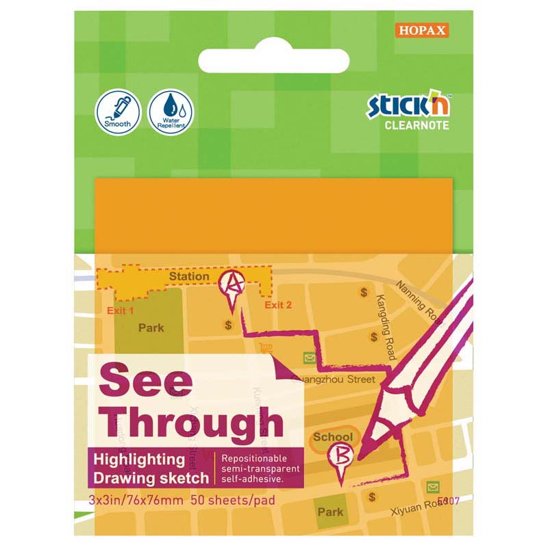 Stick'n Clearnote Orange 76x76mm 50 Sheets Transparent - Cafe Supply