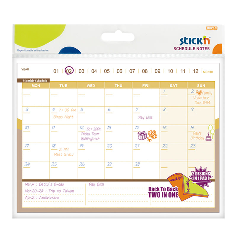 Stick'n Schedule D/S Notes Monthly/Weekly 150x203mm 40 Sheets - Cafe Supply