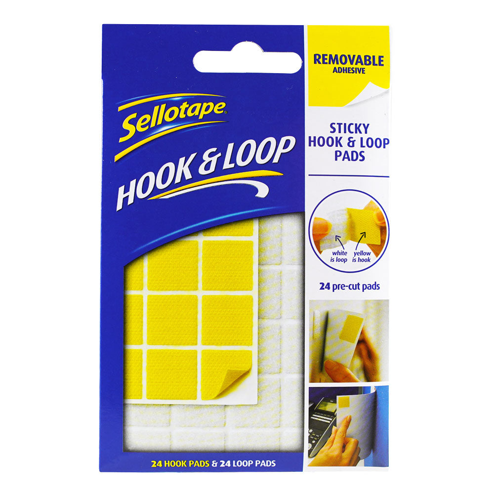 Sellotape Sticky Hook & Loop Pads Removable 20mm 24 Pack - Cafe Supply