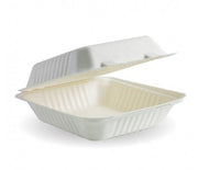 20X22X9CM / 7.8X8X3" WHITE BIOCANE CLAMSHELL - Cafe Supply