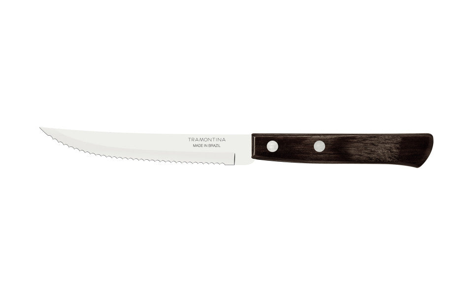 Tramontina Churrasco Steak Knife Serrated Narrow Blade Polywood Brown 5",  12cm