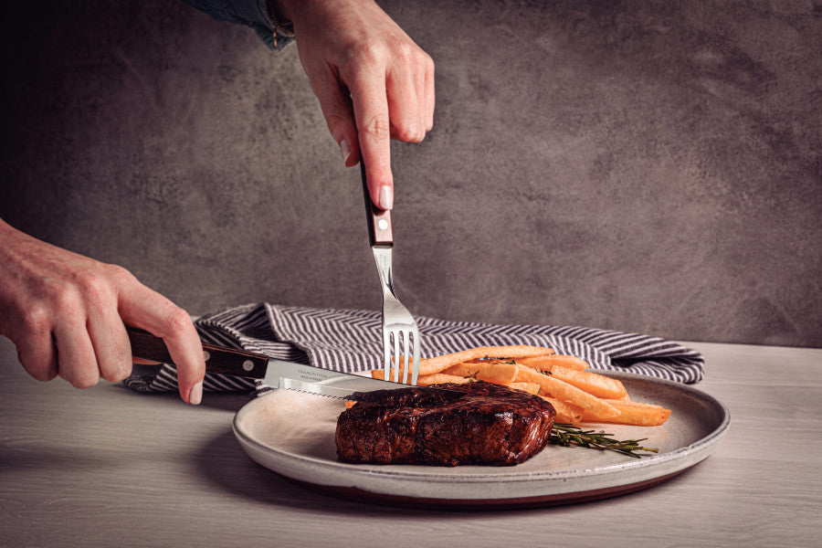 Tramontina Churrasco Steak Knife Serrated Narrow Blade Polywood Brown 5",  12cm