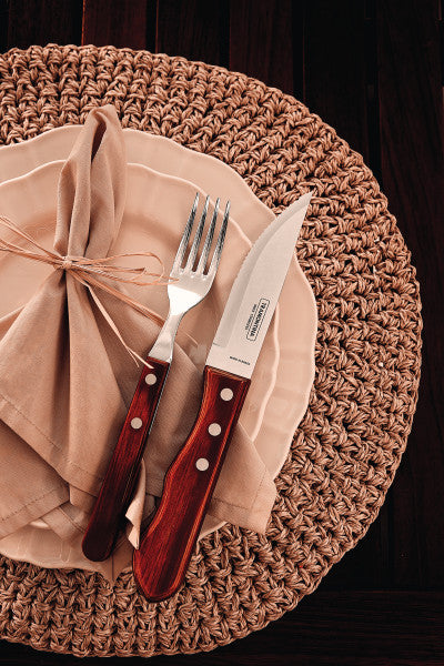 Tramontina Churrasco Steak Knife Jumbo Serrated Wide Blade Polywood Red 5", 12cm