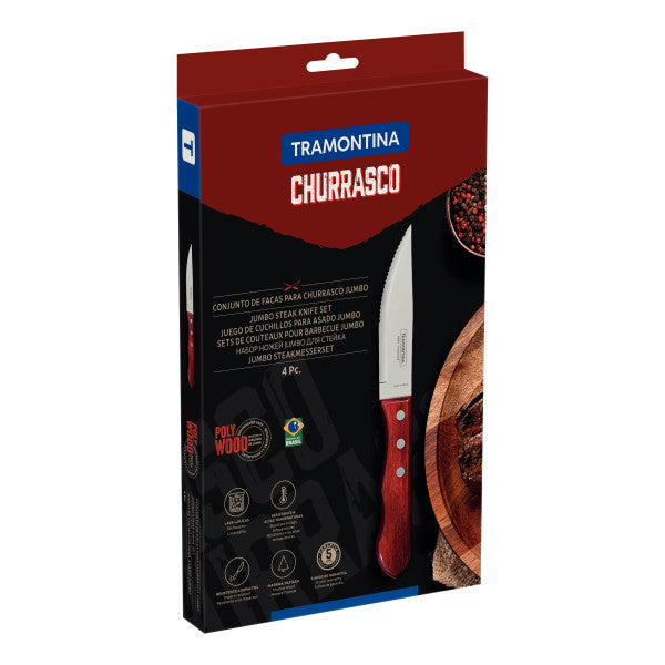 Tramontina Churrasco Steak Knife Jumbo Point Red 4 Piece Set