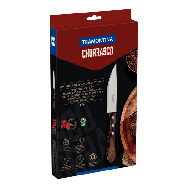 Tramontina Churrasco Steak Knife Jumbo Point Brown 4 Piece Set