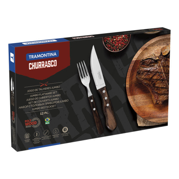 Tramontina Churrasco Jumbo Steak Cutlery 12 Piece Set  - Brown