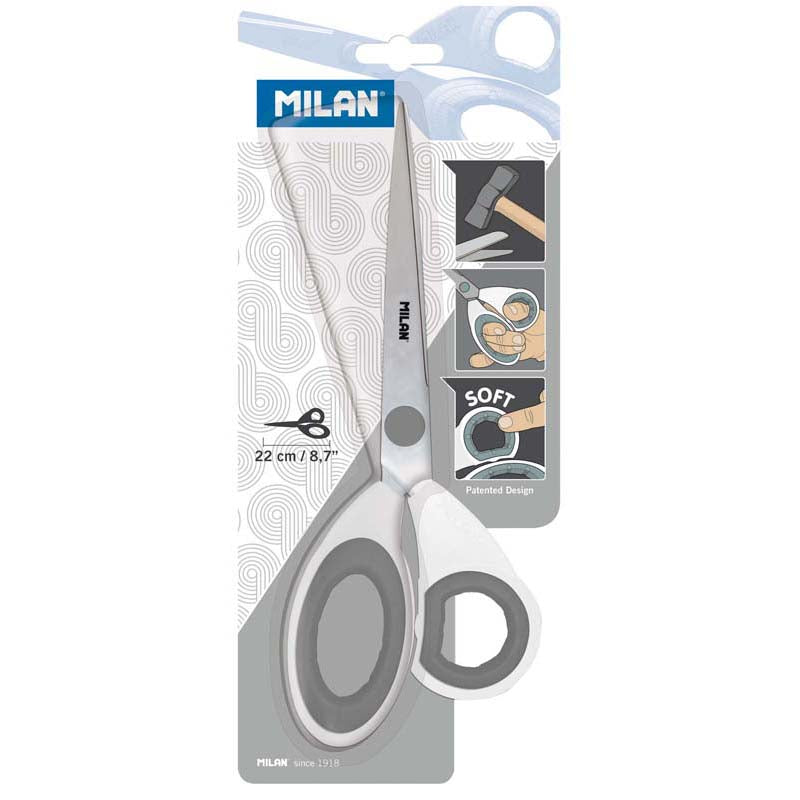 Milan Office Scissors Grey On White 220mm 8.7 Inch - Cafe Supply