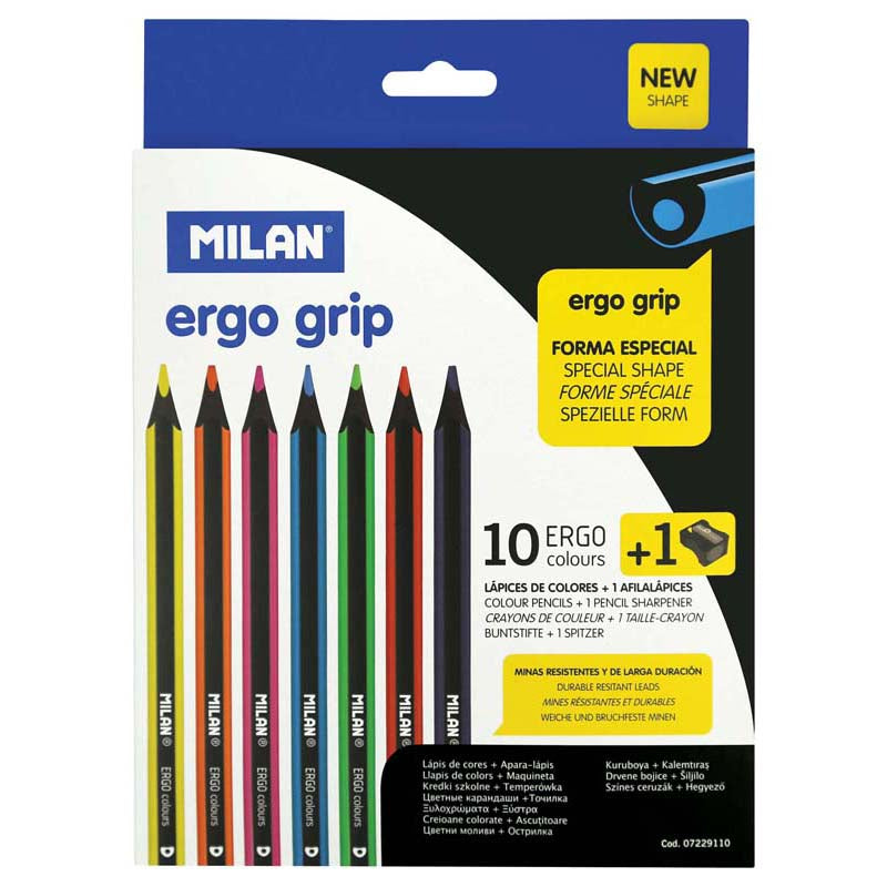 Milan Coloured Pencils Ergo Pack 10 Assorted Colours - Cafe Supply