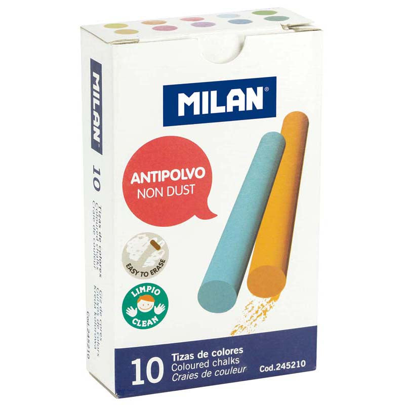 Milan Non Dust Chalk Coloured Pack 10 - Cafe Supply
