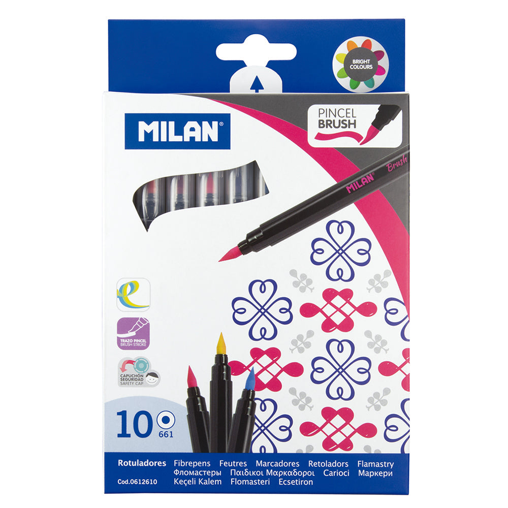 Milan Markers Brush Tip Assorted Pack 10 - Cafe Supply