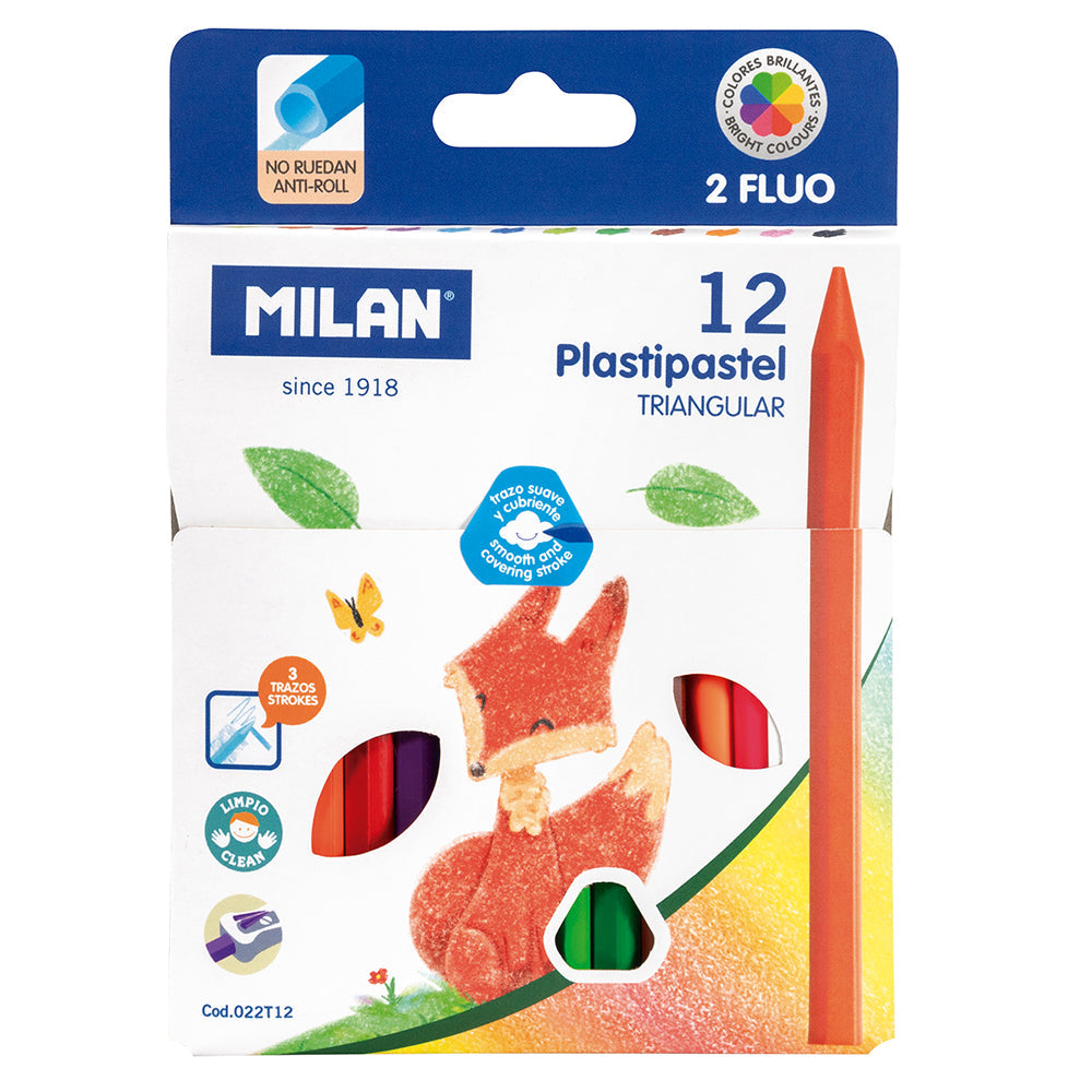 Milan Plastipastel Triangular Pack 12 Assorted Colours - Cafe Supply