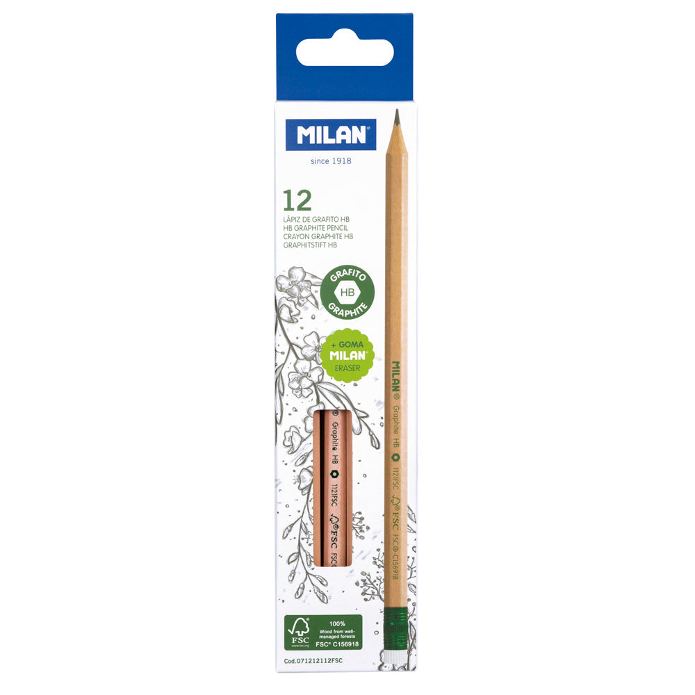 Milan HB Pencil with Eraser Pack 12 Hexagonal - Cafe Supply
