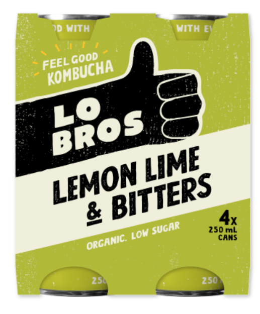 Lo Bros Lemon Lime & Bitters Kombucha 4 x 250ml