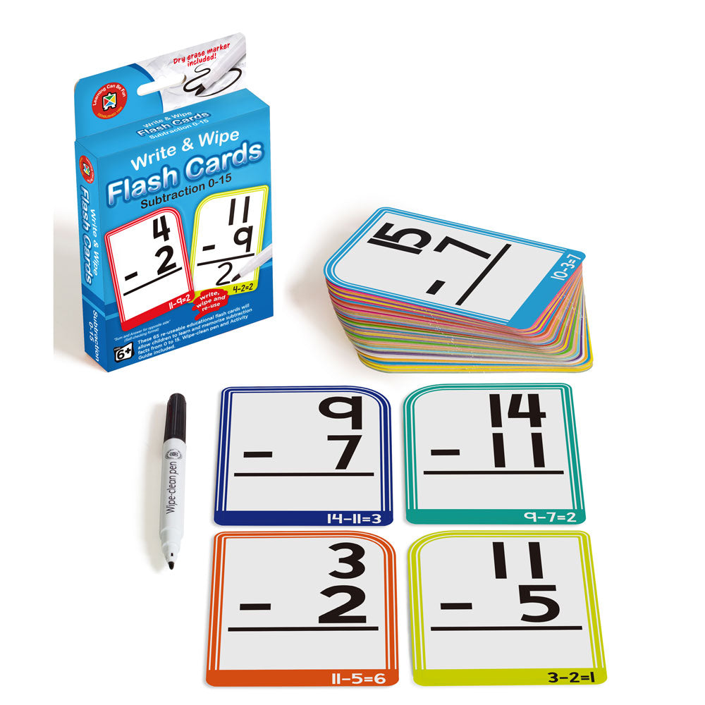 LCBF Write & Wipe Flashcards Subtraction w/Marker - Cafe Supply