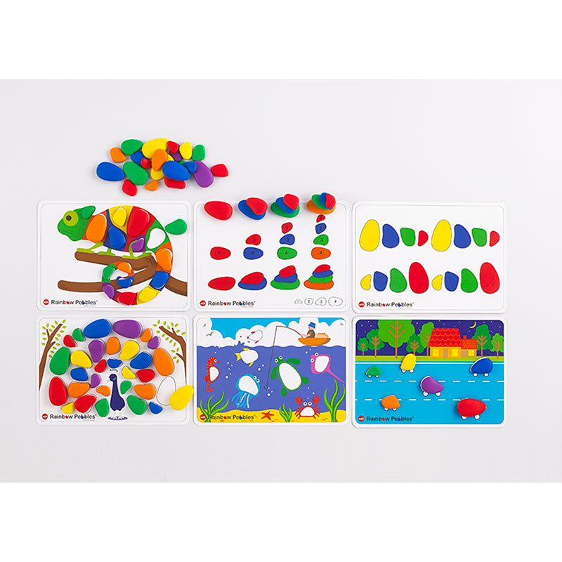 EDX Rainbow Pebbles Activity Set 48 Pcs 12 Activity Cards 4 Pebble Sizes 6 Colours - Cafe Supply