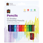 EC Coloured Pencils Stubby 12 Pack Plus Sharpener - Cafe Supply
