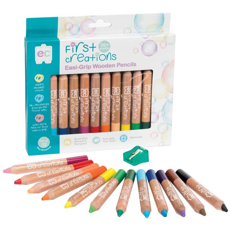 EC First Creations Easi-Grip Wooden Pencils Pack 12 - Cafe Supply