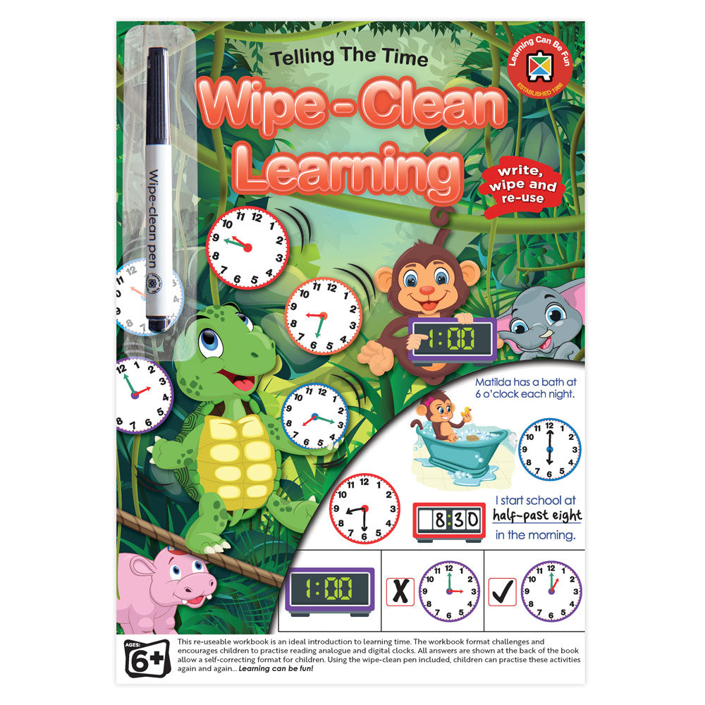 LCBF Wipe Clean Learning Book Telling the Time w/Marker - Cafe Supply