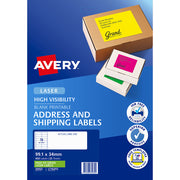 Avery Shipping Label L7162FG Fluoro Green 99.1x34mm 16up 25 Sheets Laser - Cafe Supply