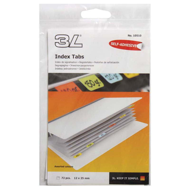 3L Index Tab 25mm Assorted 72 Pack - Cafe Supply