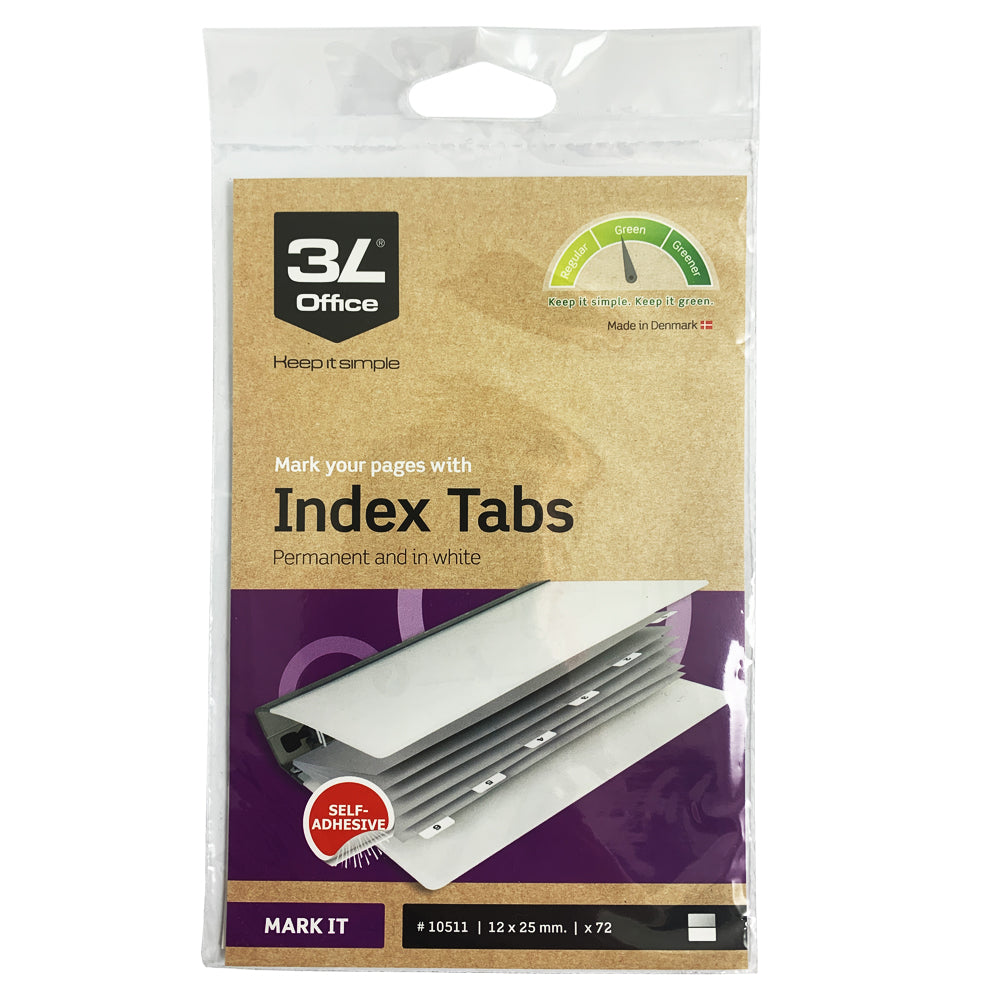 3L Index Tab 25mm White 72 Pack - Cafe Supply