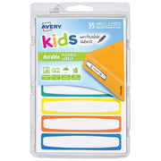 Avery Label Kids Durable Blue Orange Yellow Green Neon Border 89x16mm 7up 5 Sheets - Cafe Supply