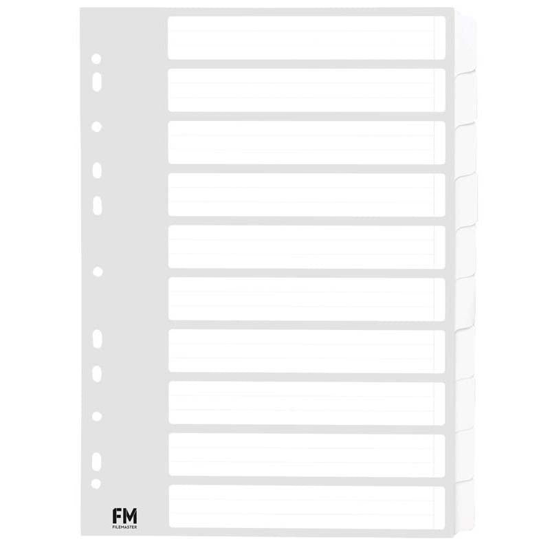 FM Indices A4 10 Tab Cardboard White - Cafe Supply