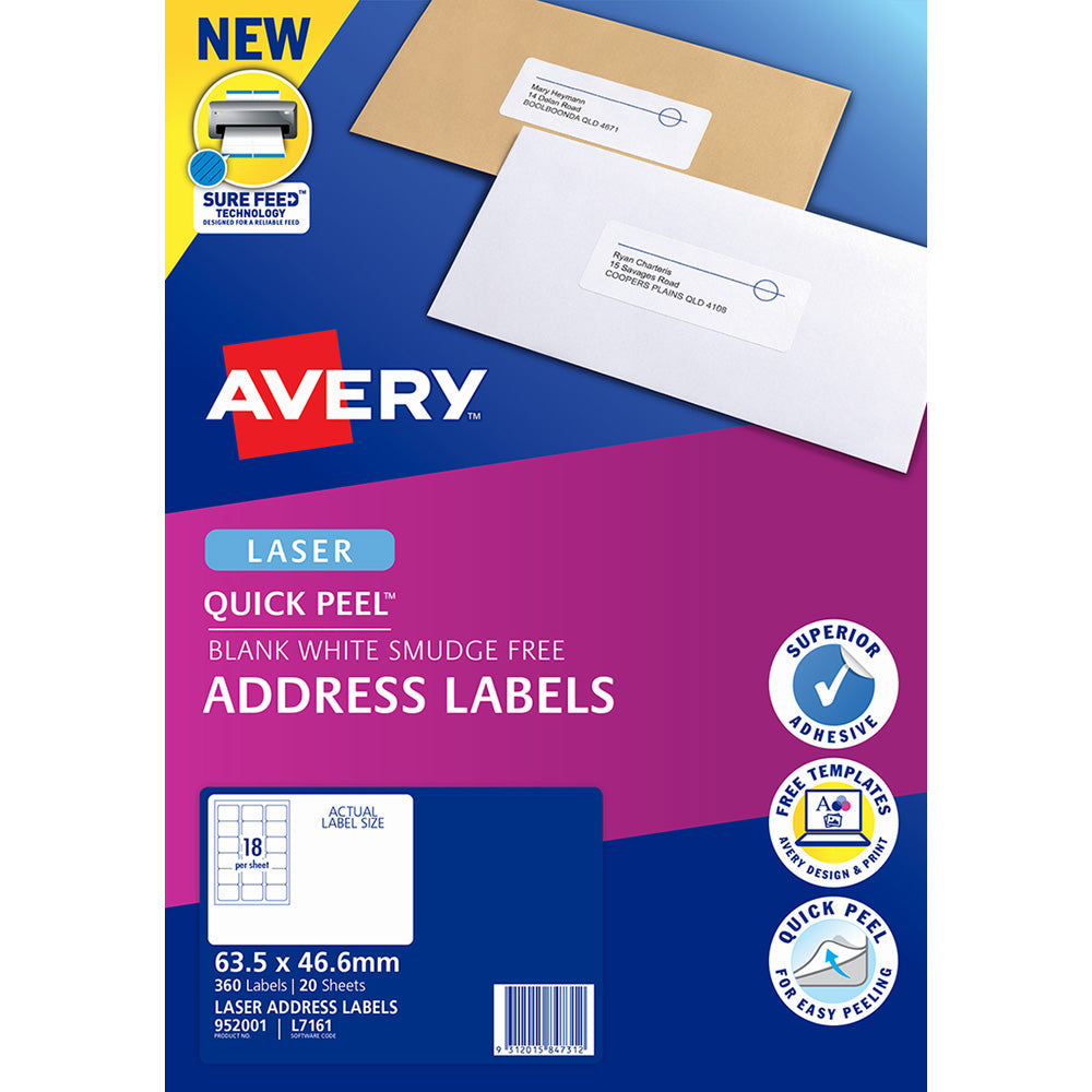 Avery Label L7161-20 Laser 18up 20 Sheets 63x46mm - Cafe Supply