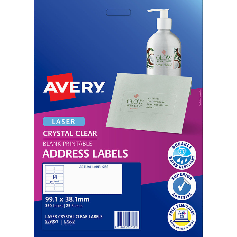 Avery Label L7563-25 Clear 14up 25 Sheets 99x38mm - Cafe Supply