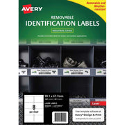 Avery Weather Resistant Removable Label L4715 Laser 99.1x67.7mm White 8up 20 Sheets - Cafe Supply