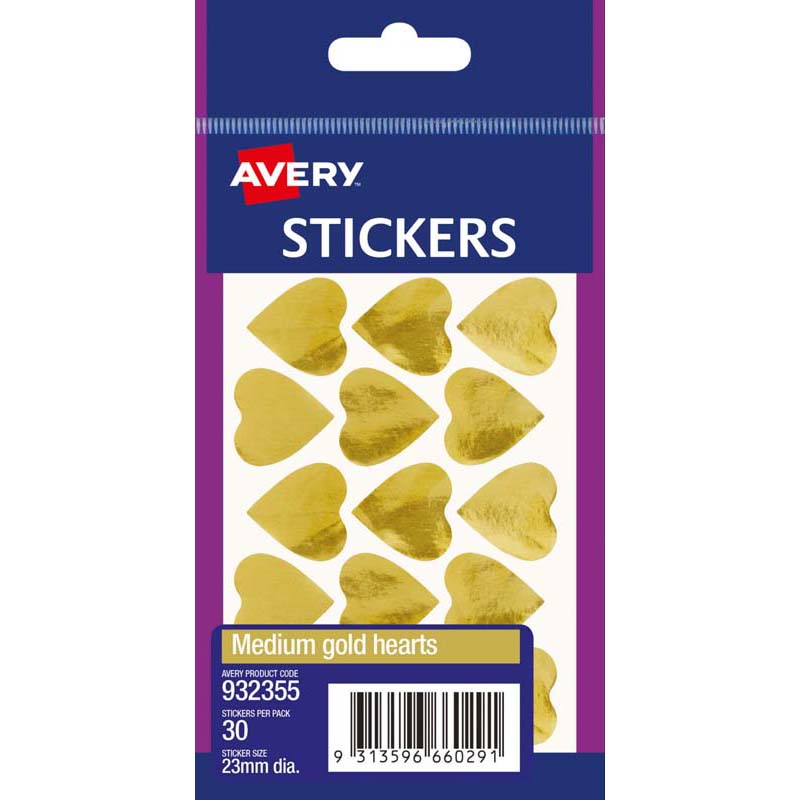 Avery Label Hearts Gold Medium 30 Pack - Cafe Supply