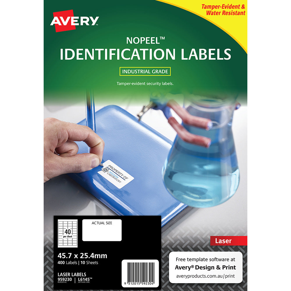 Avery No Peel Label L6145 White 40up 10 Sheets Laser 45.7x25.4mm - Cafe Supply