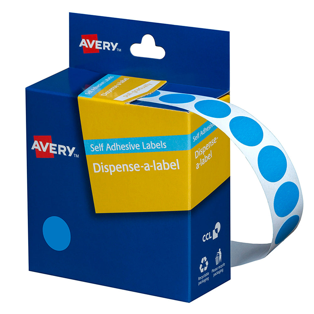 Avery Label Dispenser DMC14LB Light Blue Round 14mm 1050 Pack - Cafe Supply