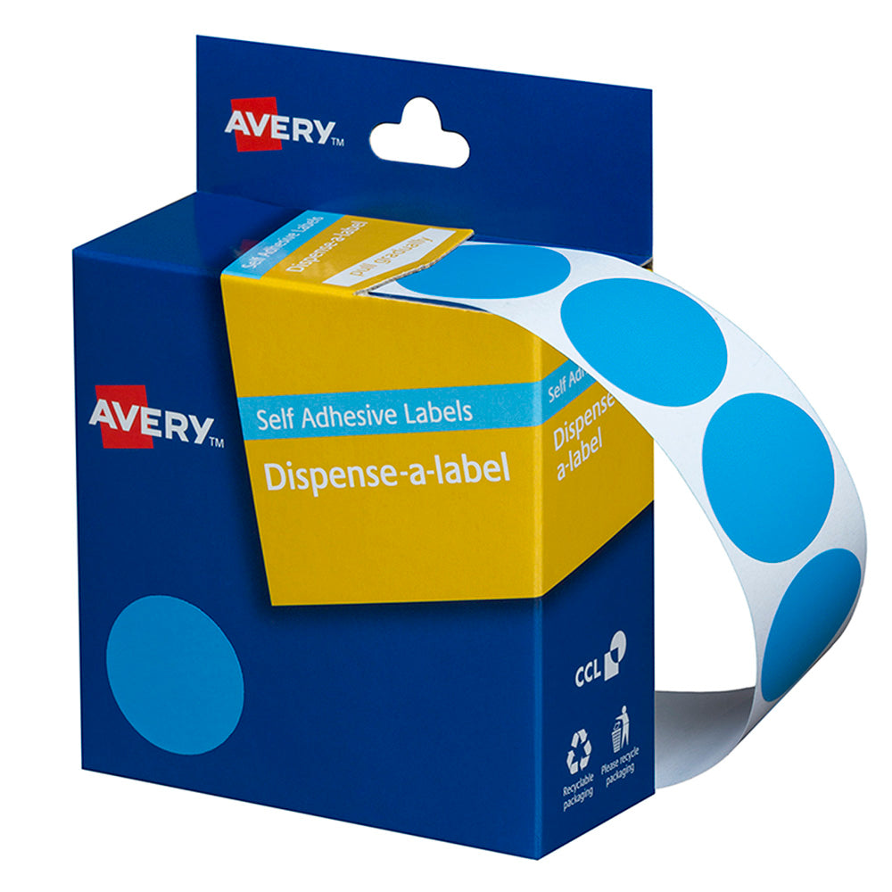 Avery Label Dispenser DMC24LB Light Blue Round 24mm 500 Pack - Cafe Supply