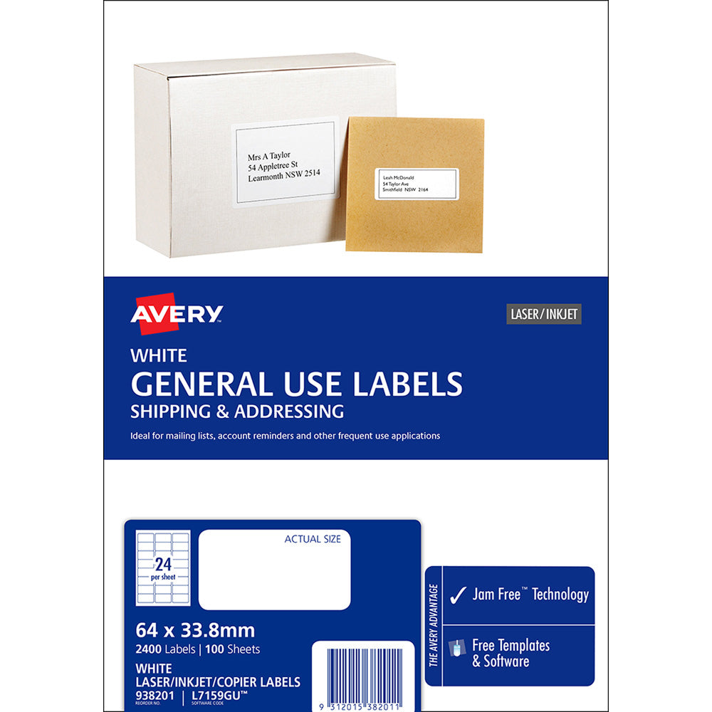 Avery Label L7159 General Use 64x33.8mm 24up 100 Sheets - Cafe Supply