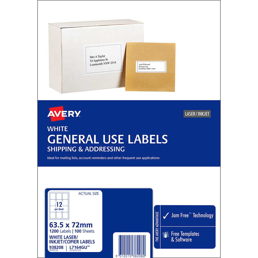 Avery Label L7164 General Use A4 12up 100 Sheets 63x72mm - Cafe Supply